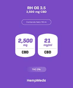 Alternative view of Paquete Rh Oil 2.5 con 2,500mg. 21mg/ml. de cbd frasco de 118ml. aceite vegetal con extracto de cannabis sativa l (cañamo) sin thc.