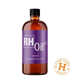 Rh Oil 2.5 con 2,500mg. 21mg/ml. de cbd frasco de 118ml. aceite vegetal con extracto de cannabis sativa l (cañamo) sin thc.