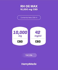 Alternative view of Rh Oil max con 10,000mg. 42mg/ml. de cbd frasco de 236ml. aceite vegetal con extracto de cannabis sativa l (cañamo) sin thc.
