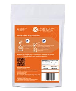 Alternative view of Klor bac 600 ppm trocloseno de sodio nadcc+ tensoactivo (detergente) sin colorante sobre 2gr para 1 litro